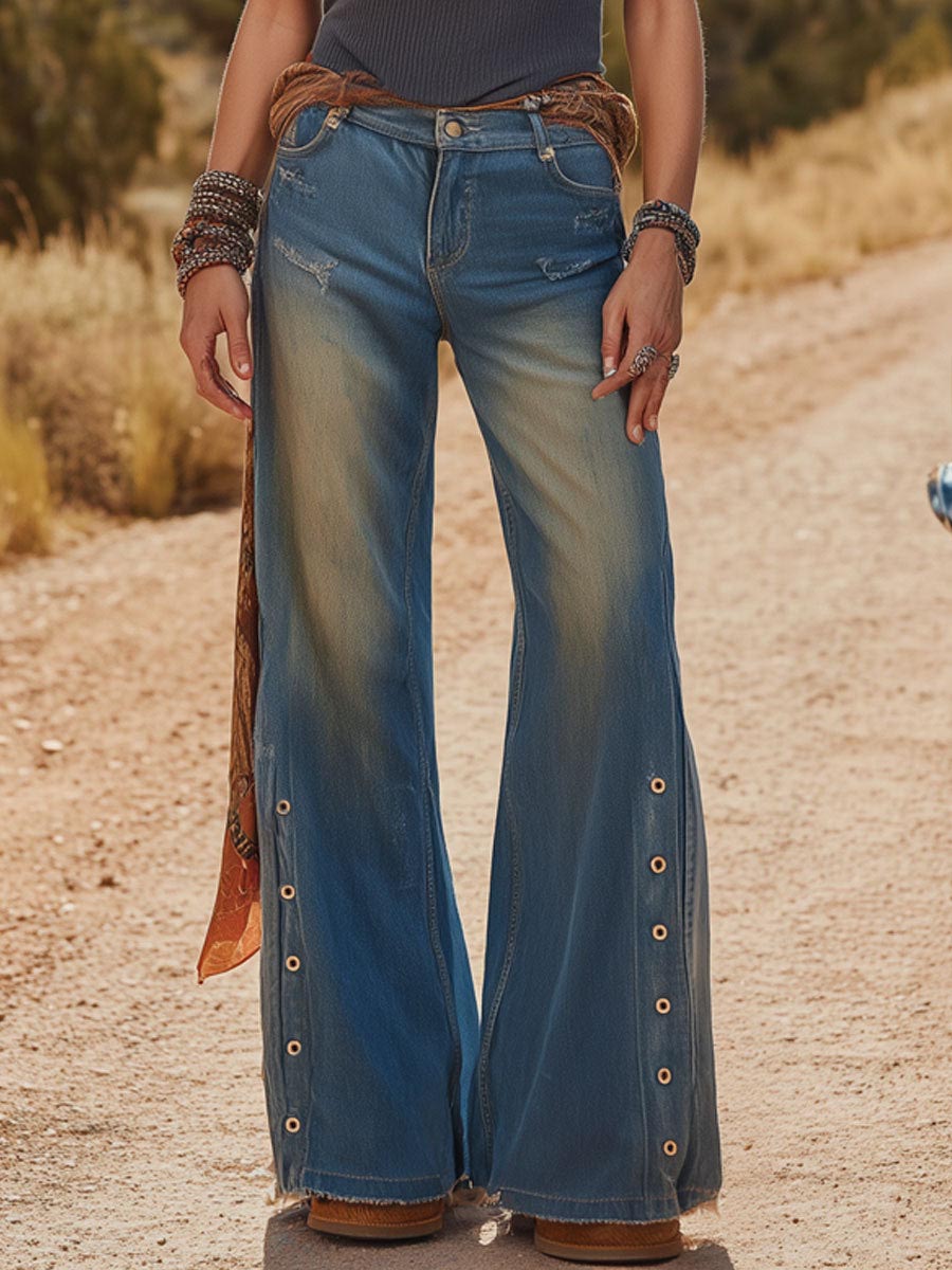 Women's High-waisted Loose-fit Wide-leg Denim Trousers