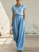 Women's Casual Solid-color Shirt & Wide-leg Pants Two-piece Set