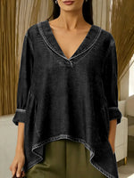 Women's V-neck 3/4 Sleeve Casual Loose Denim Top