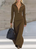 Women's Casual Loose Cozy Trendy Zip Art Cotton Long Dress