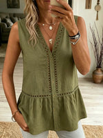 Women's Casual Solid Color V-neck Bohemian Sleeveless Top