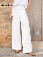 Women's Solid Color High-waisted Casual Loose Cotton And Linen Wide-leg Pants
