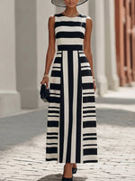 Elegant Artistic Black And White Striped Midi Dress