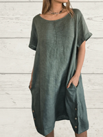 Casual Side-slit Button-up Linen Dres