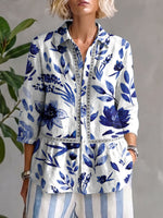Women's Floral Print Lace Casual Shirt