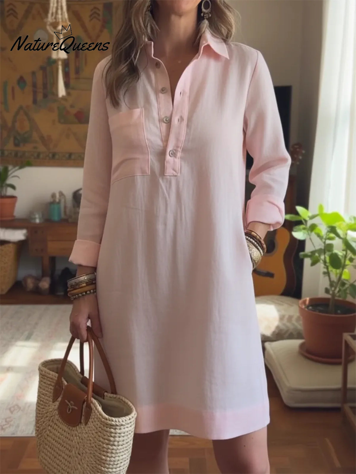 Classic Button-down Linen Shirt Dress