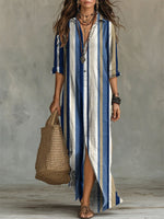 Colorful Vertical Stripe Decorative Pattern Women's Long Sleeve Cotton Dress