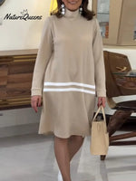 Women's Stand Collar Long Sleeve Casual Loose Knit Dress