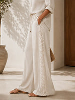 Comfortable Patchwork Lace Tencel Linen Wide-leg Pants