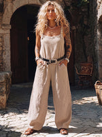 Boho-style Cotton Wide-leg Jumpsuit With Shoulder Straps
