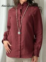 Vintage Lace-trimmed Stand-collar Linen Shirt