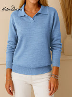 Women's Solid Color Collared Long-sleeved Casual Loose Knit Pullover