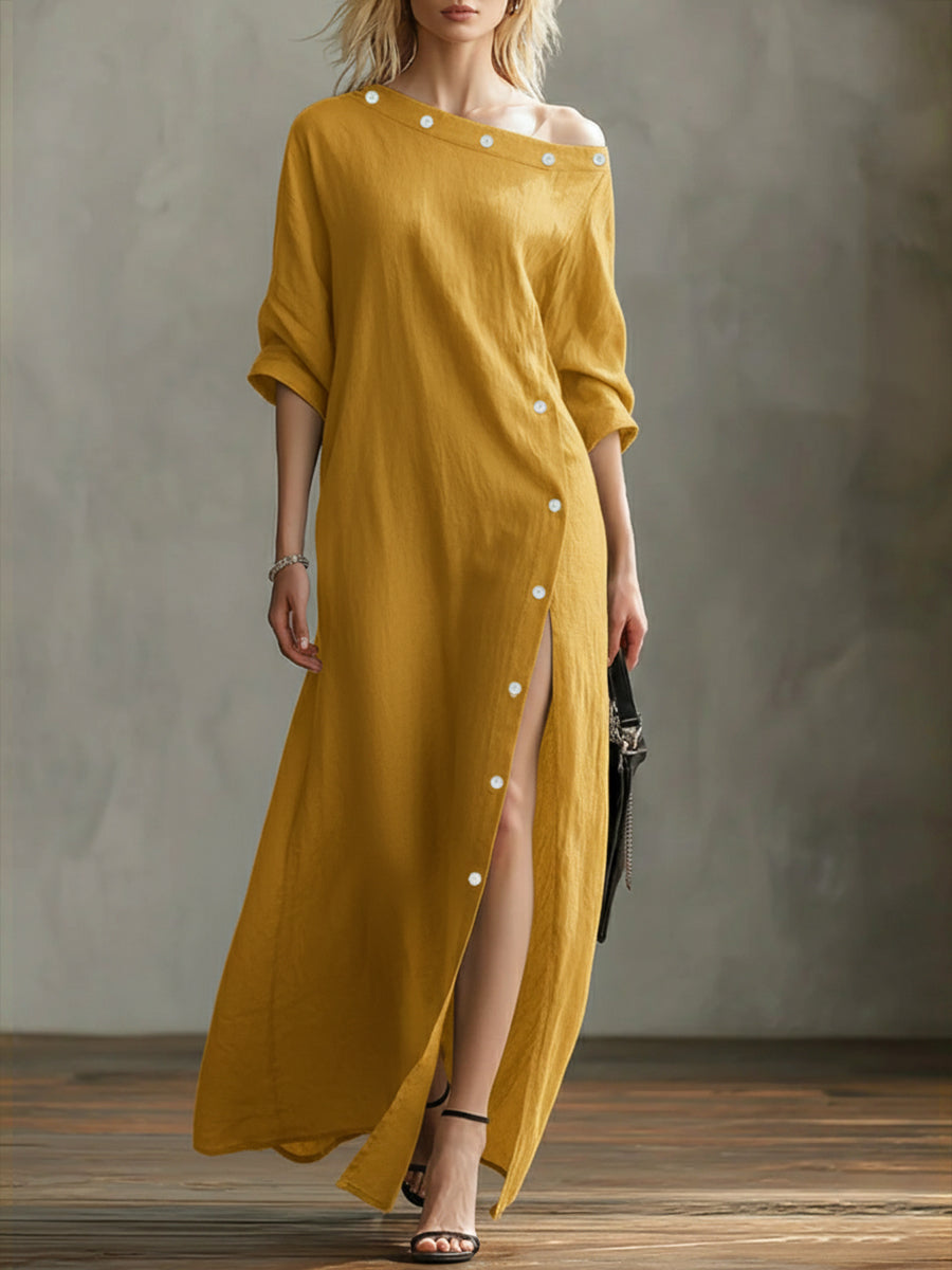 Linen And Cotton Off-the-shoulder Dress