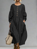 Women's Round Neck Long-sleeved Casual Loose Denim Dress