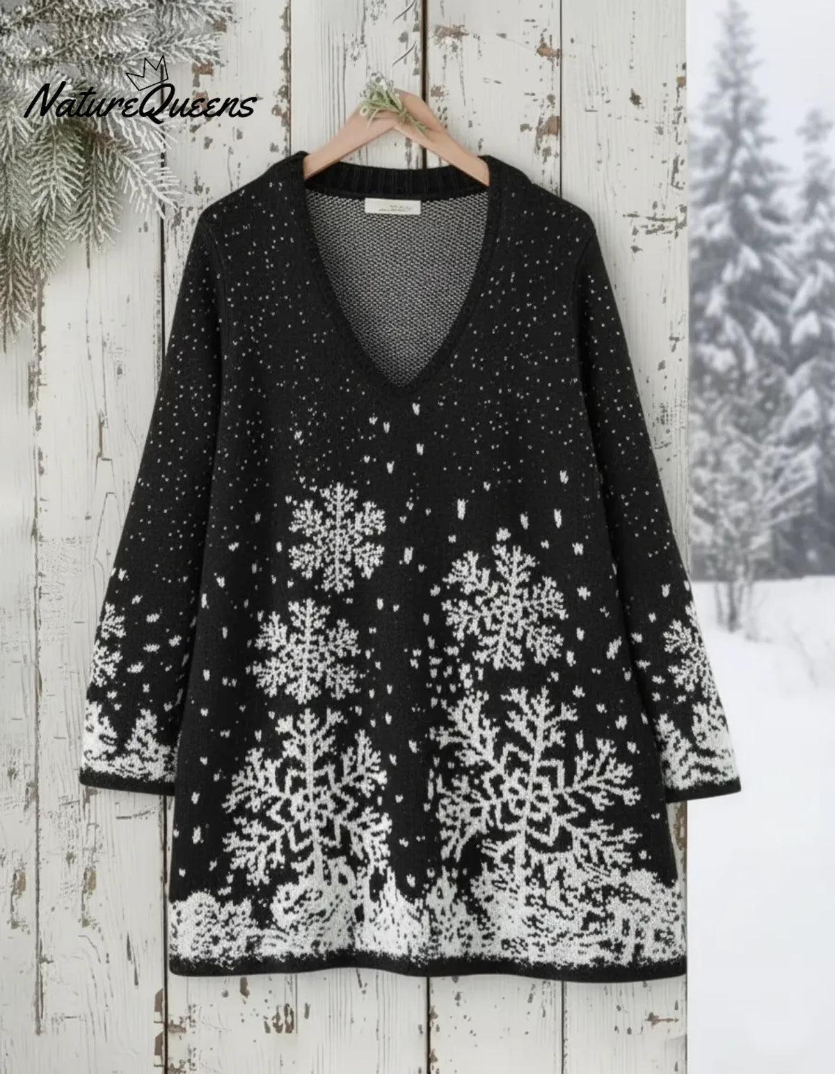 Blue Snowy Night V-neck Loose-fitting Sweater
