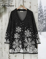 Blue Snowy Night V-neck Loose-fitting Sweater