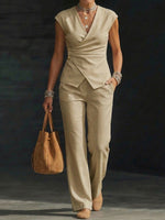 Women's V-neck Short-sleeve Top And Pants