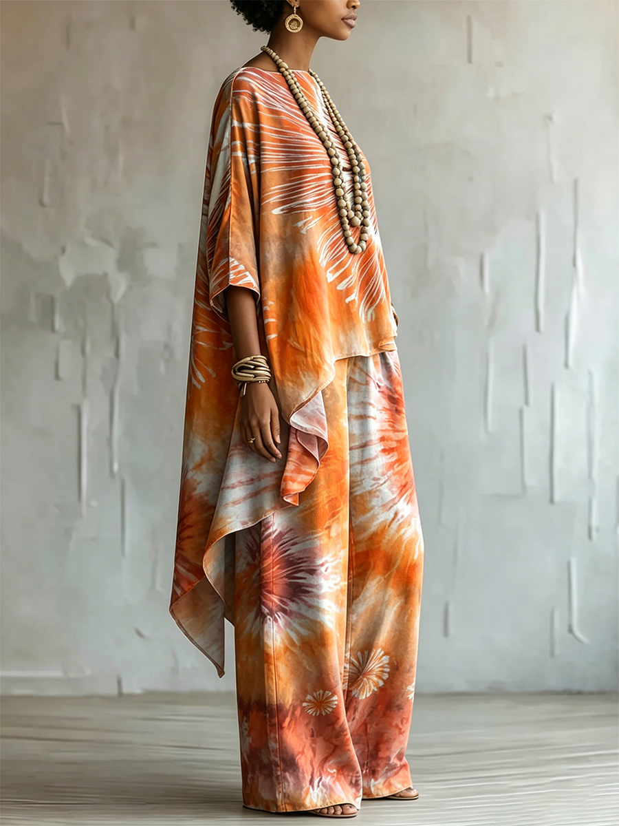 Elegant Artistic Tie-dye Gradient Print Two-piece Set