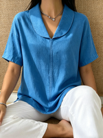 Casual Shawl Collar Cotton-linen Blouse