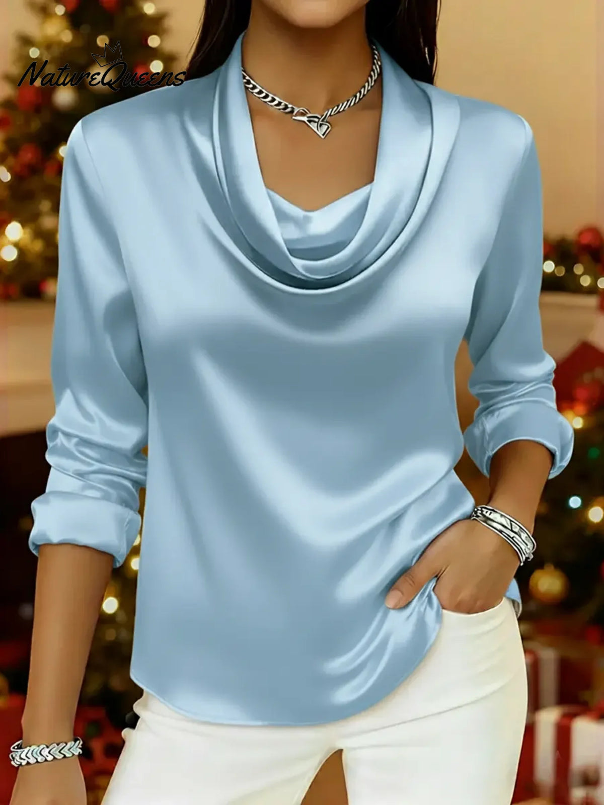 Women's Christmas Elegant Cowl neckSatin Top