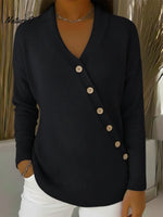 Casual Solid Color V-neck Oblique Button Cardigan Sweater
