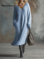 Women's Solid Color V-Neck Casual Loose Knit Dress