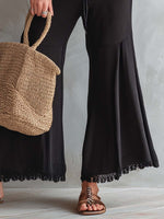 Ribbed Top With Lace Trim + Flared Pants Set