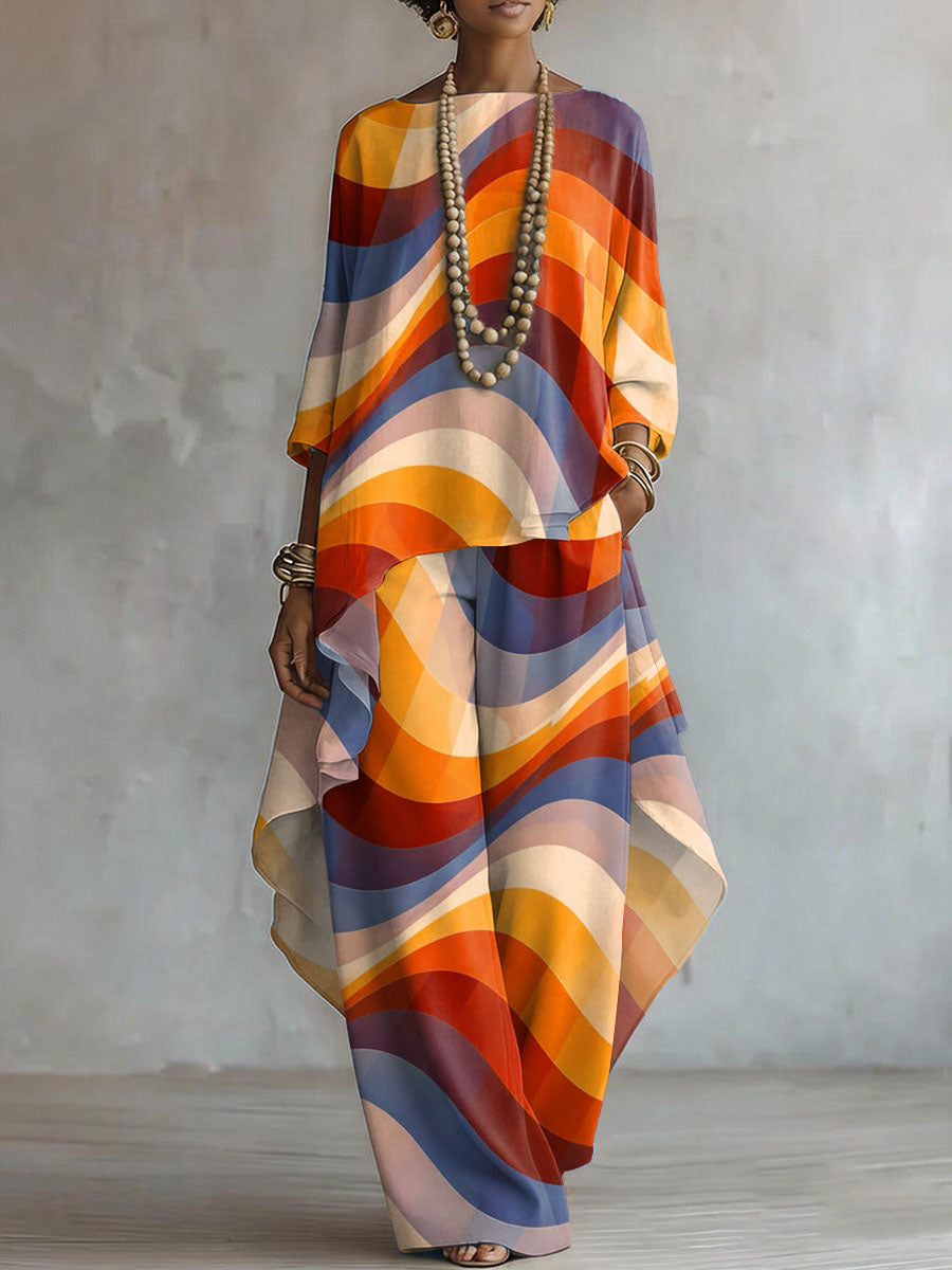 Elegant Retro Geometry Print Two-piece Set
