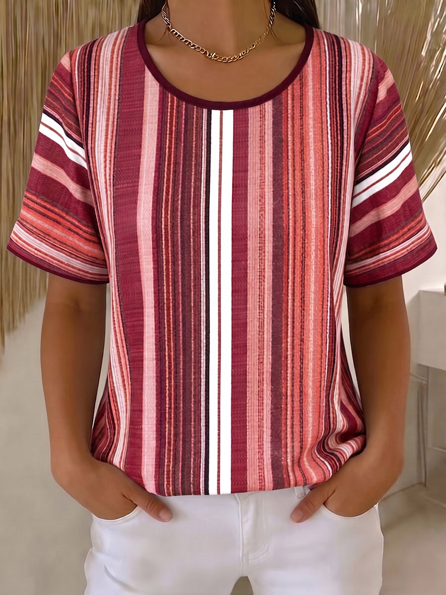 Cozy Artistic Striped Cotton-linen Shirt Blouse