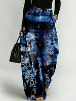 Retro-inspired Decorative Patterns Women's Casual Denim Pants