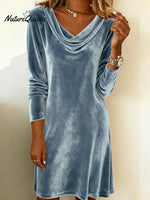 Women's velvet draped neck dress