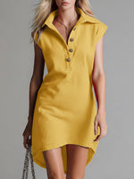 Women's Solid Color Lapel Short-sleeved Casual Loose Cotton Dress