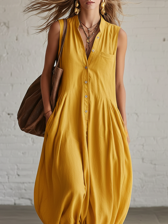 Casual Cozy Button-up Cotton Dress
