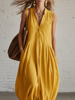 Casual Cozy Button-up Cotton Dress