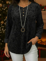 Elegant Button-down Velvet Loose-fitting Shirt Top