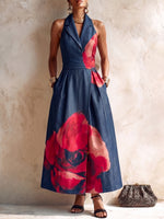 Holiday Party Floral-print Cotton Midi Dress