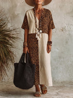 Casual Leopard-print Paneled Dress