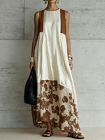 Women's Casual Loose Cotton-linen Dress — Crew Neck Sleeveless Placement Print