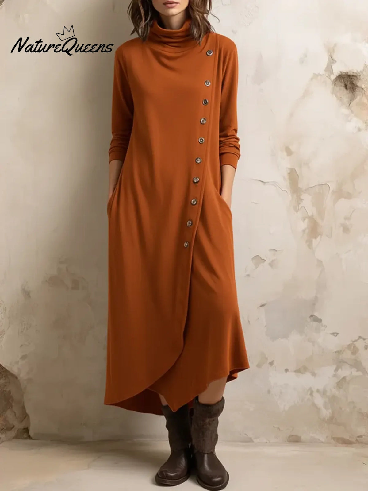 Women's Casual Asymmetrical Hem Button Cotton Dress