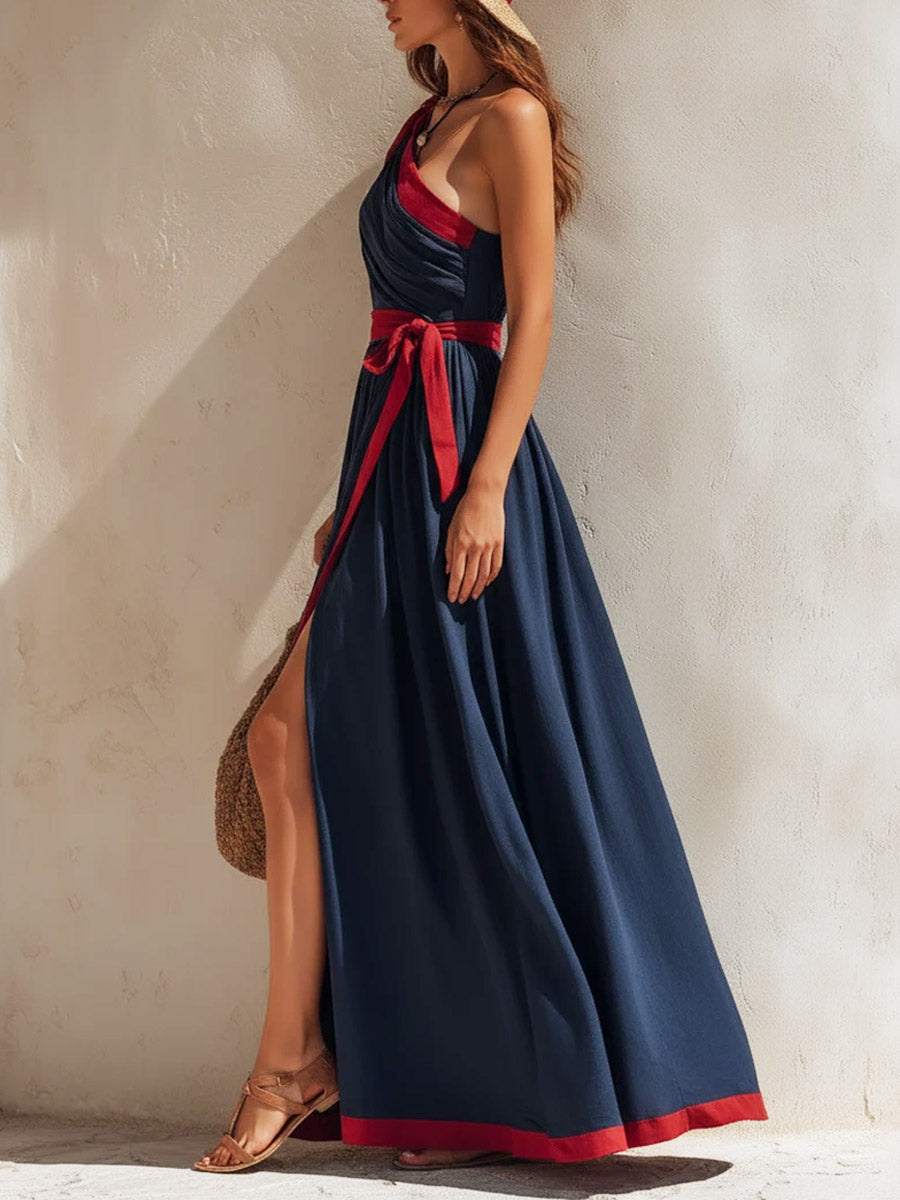 Women's Elegant Color Block Art Casual Sleeveless Knot Stylish Dress