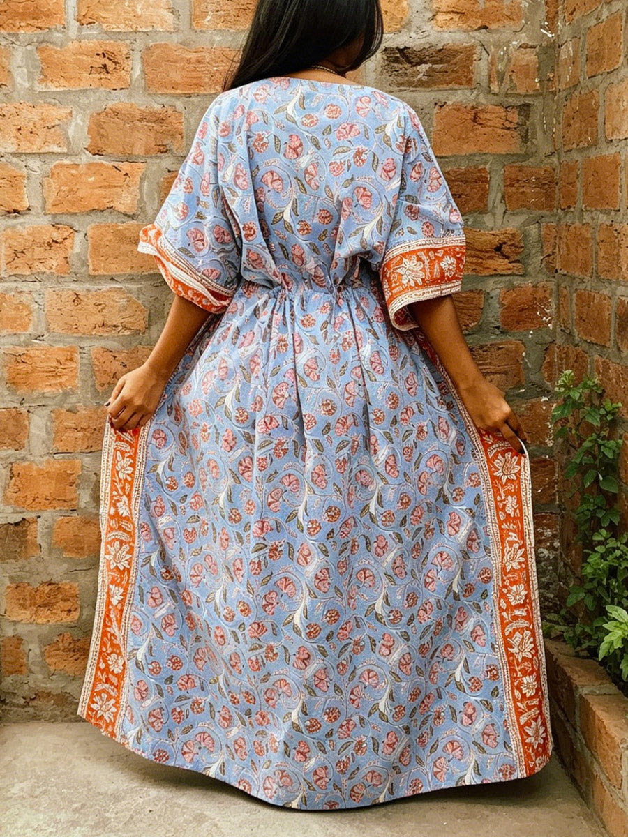 Women's Retro Ethnic Floral Pattern Art Print Casual Cotton Linen Dress