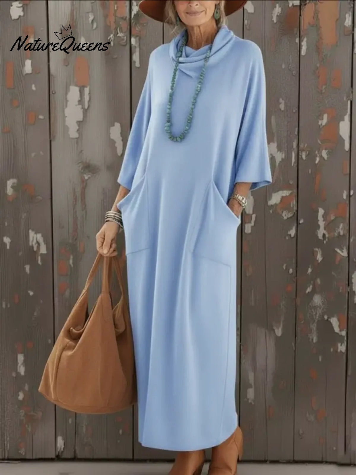 Cozy Cowl Collar Loose Pocket Knit Dress