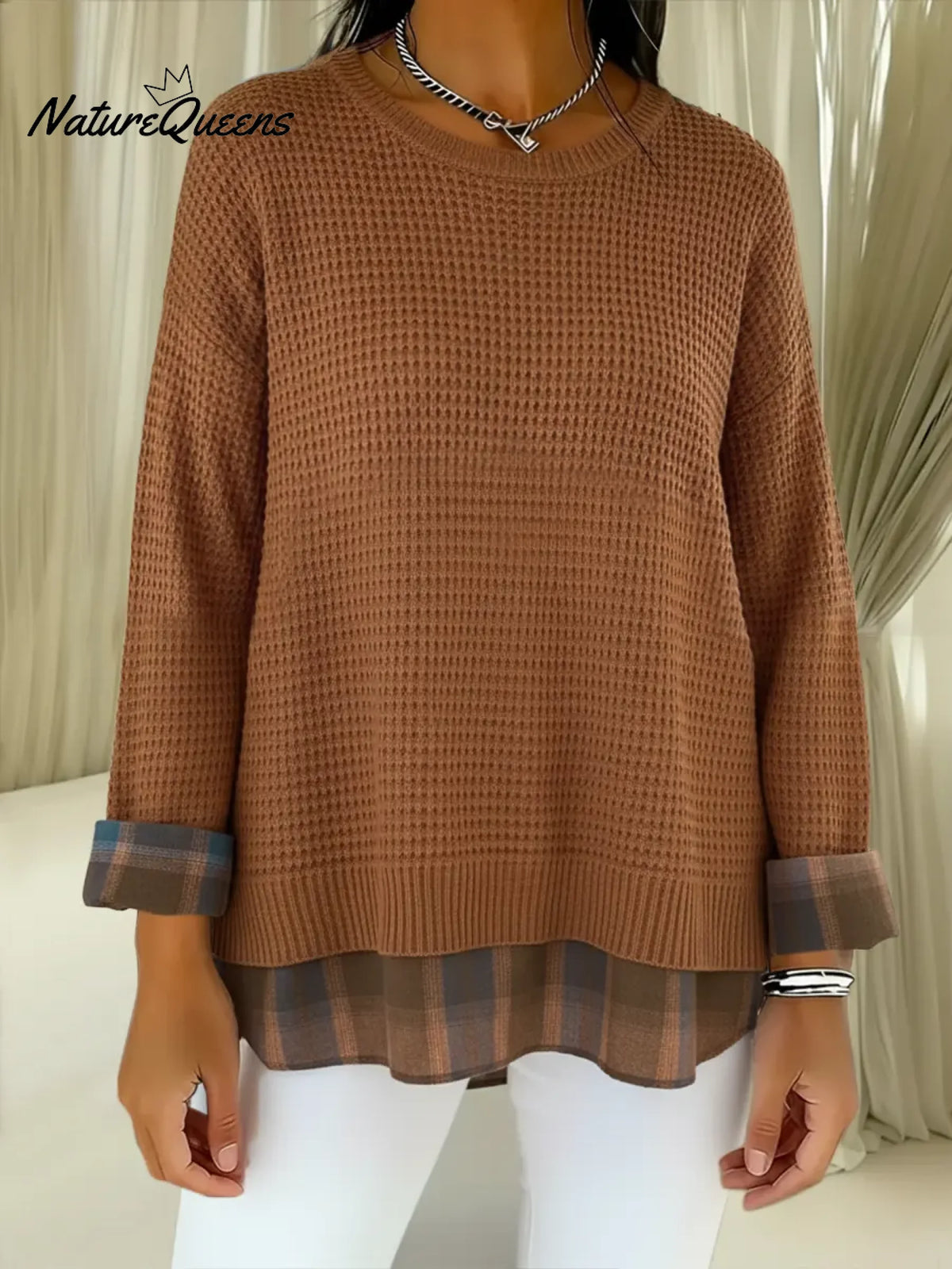 Women's Patchwork Plaid Pullover Sweater