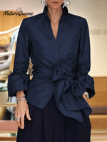 Women's Solid Color Stand-collar Long-sleeved Casual Loose-fitting Cotton And Linen Cardigan Top.