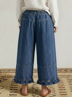 Casual Cozy Ruffled Details Denim Wide-leg Pants