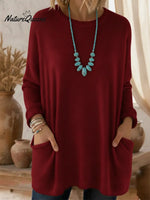 Cozy Loose-fitting Crew Neck Pocket Sweater Pullover