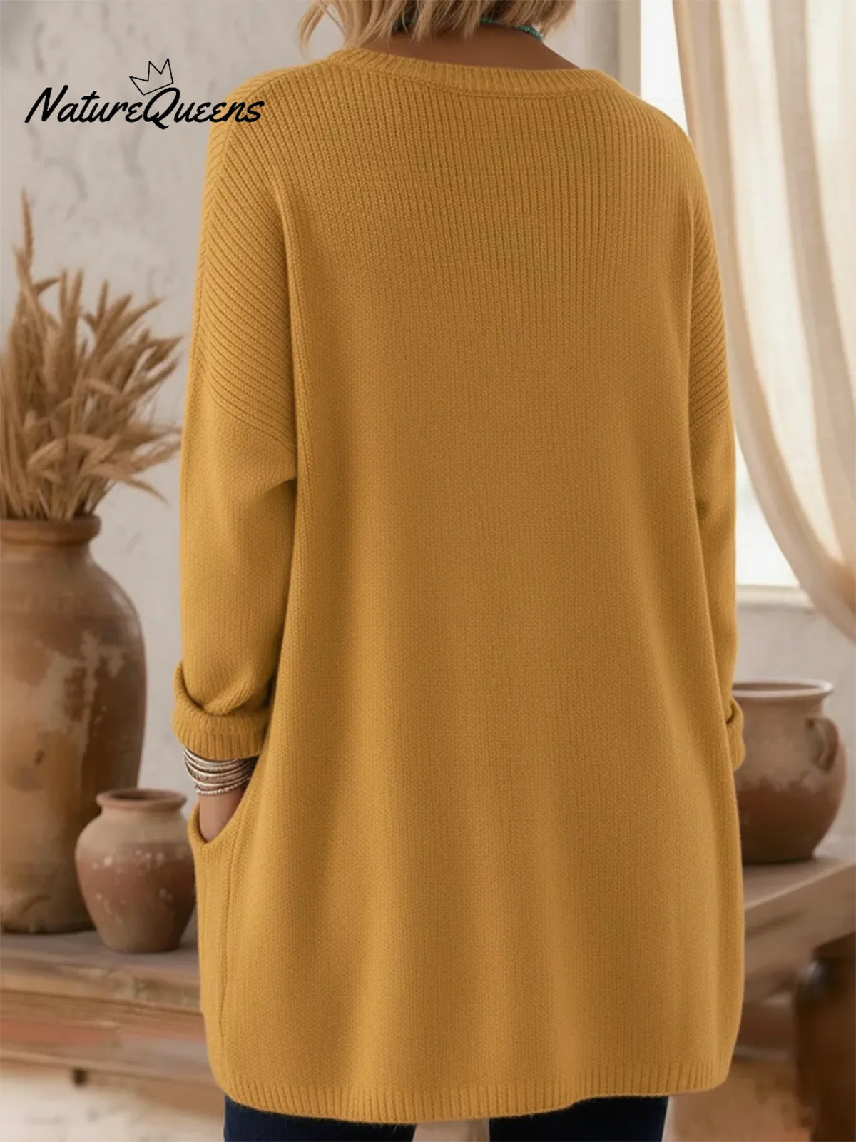 Cozy Loose-fitting Crew Neck Pocket Sweater Pullover
