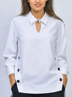 Women's Solid-color Lapel Long-sleeve Casual Loose Cotton-linen Top