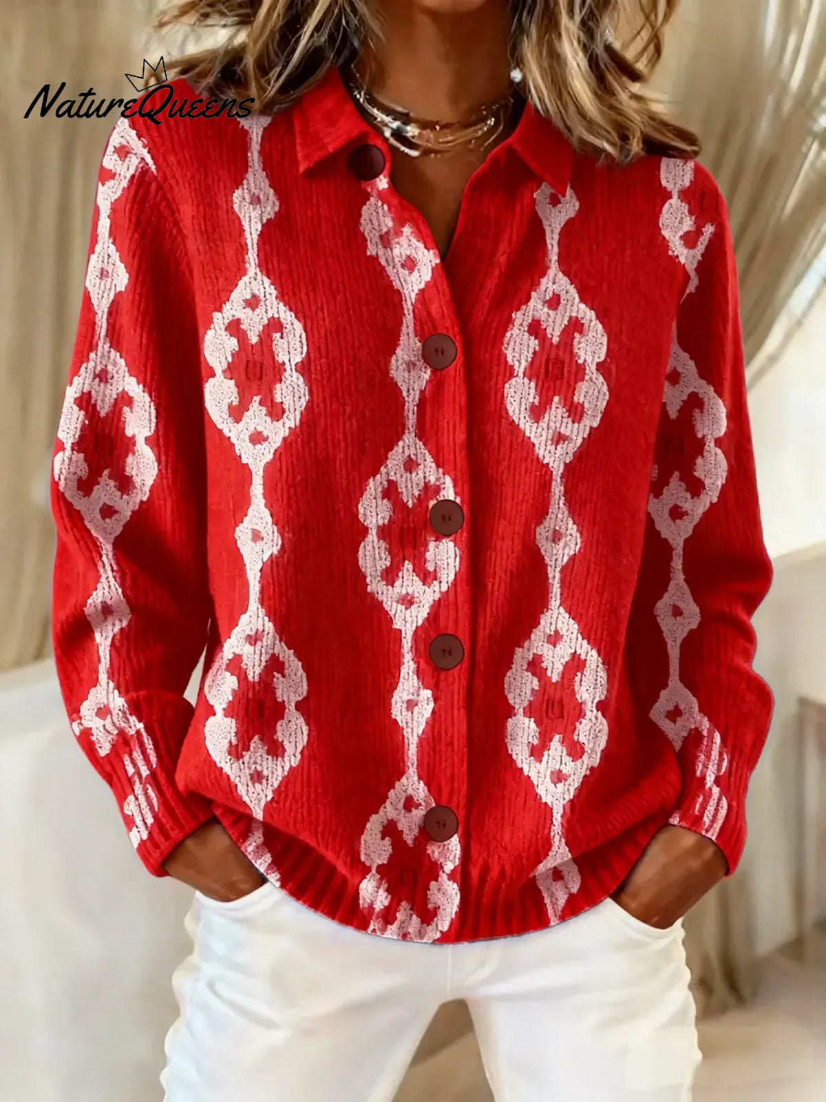 Women's Vintage Abstract Geometry Art Print Casual Sweater