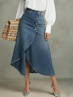 Elegant Wrap-around Irregular Hem Denim Skirt